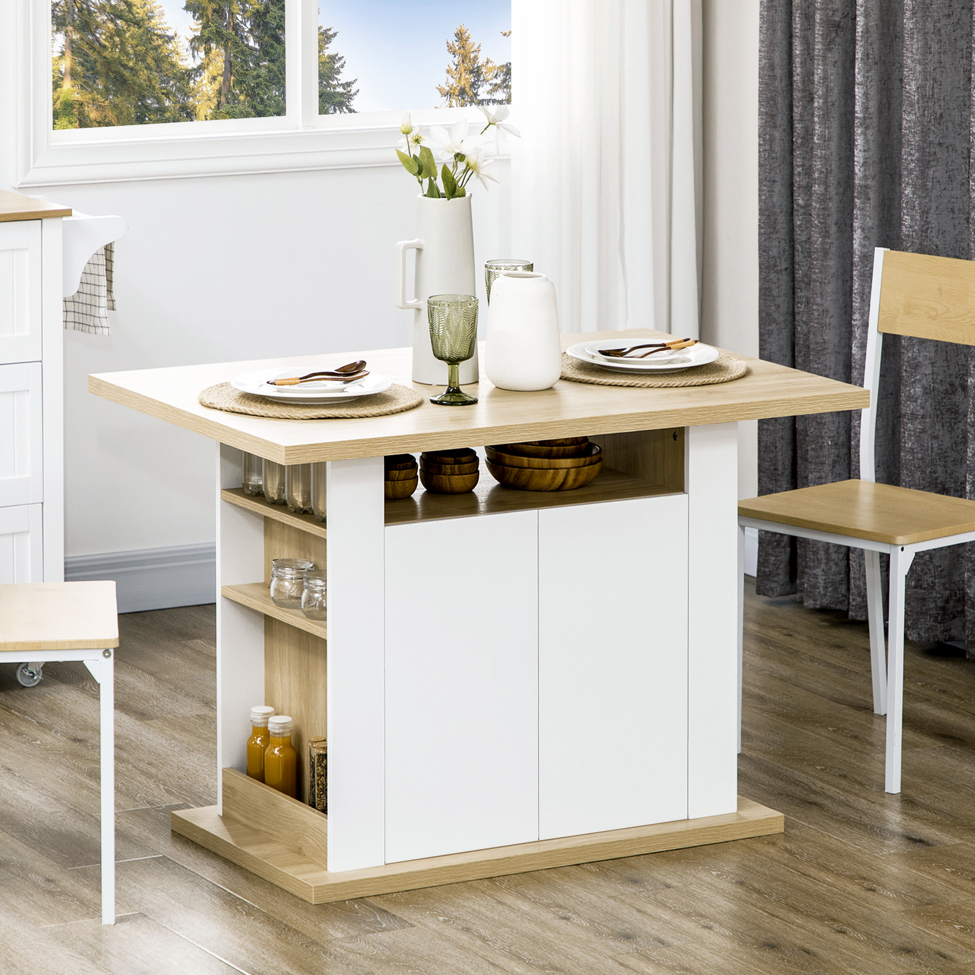 HOMCOM Esstisch Kücheninsel Küchenmöbel mit großem Arbeitsbereich für 4-6 P günstig online kaufen
