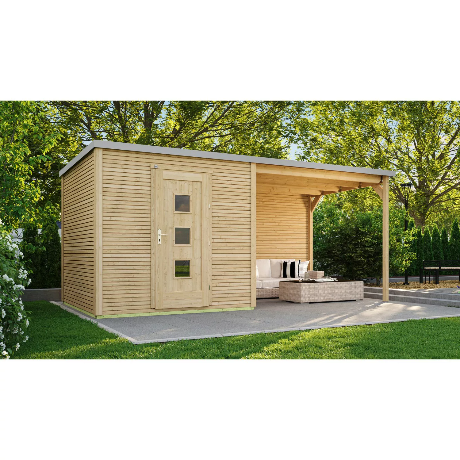 Weka Holz-Gartenhaus wekaLine 413 B Gr. 2 Natur 596 cm x 300 cm günstig online kaufen