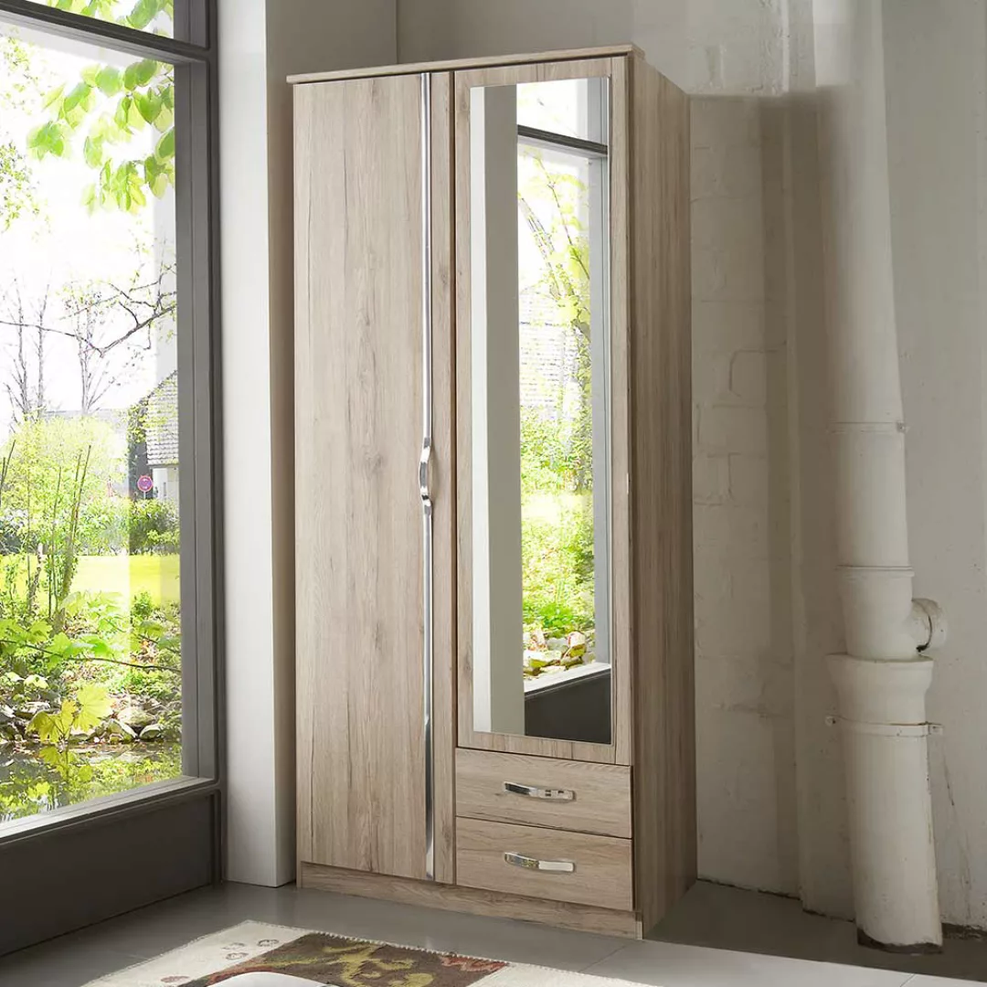 Schlafzimmerkleiderschrank Holzoptik in Eiche San Remo Spiegeltür günstig online kaufen
