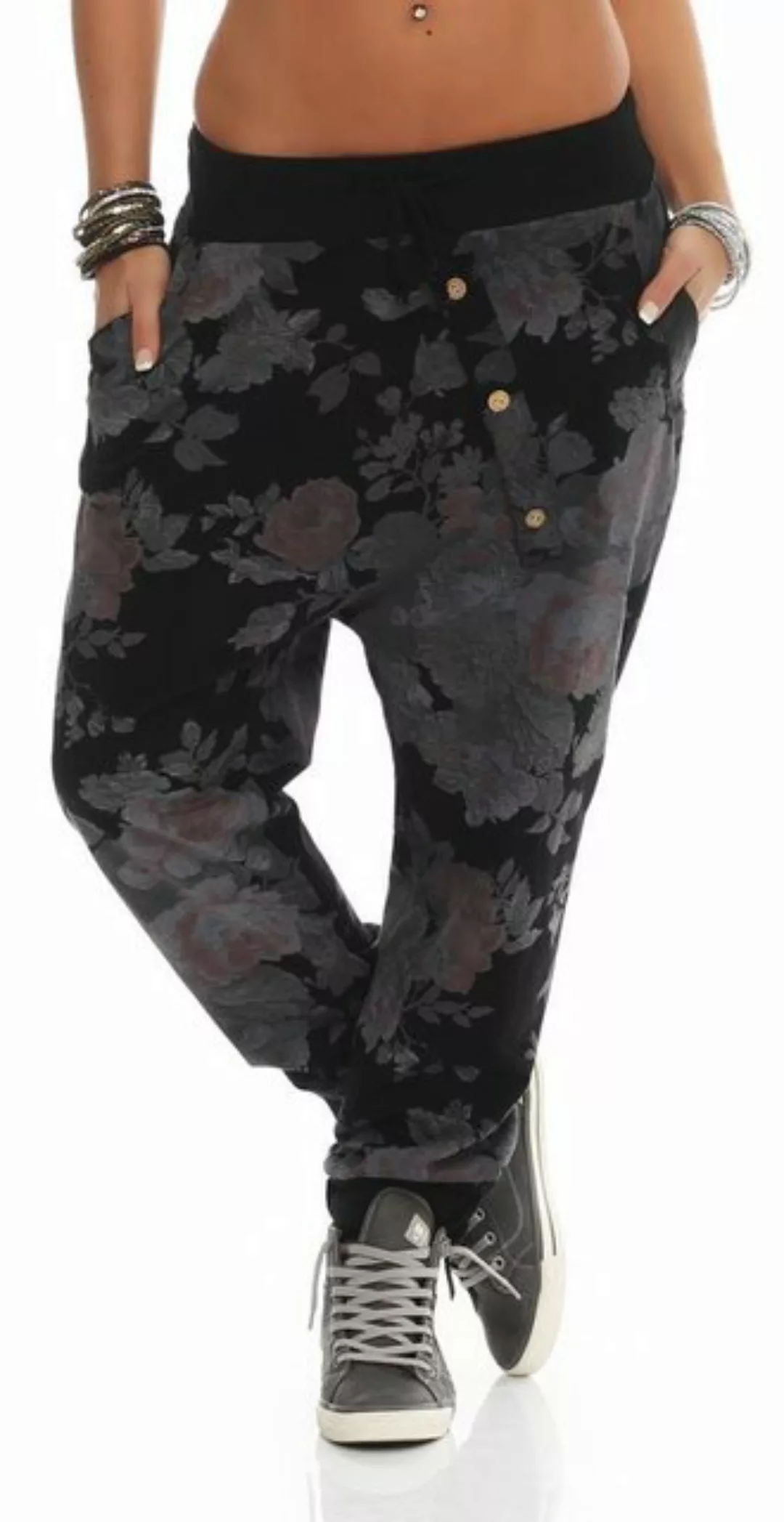 Mississhop Boyfriend-Hose Damen Hose Sweatpants Jogginghose Blumen M.130 günstig online kaufen