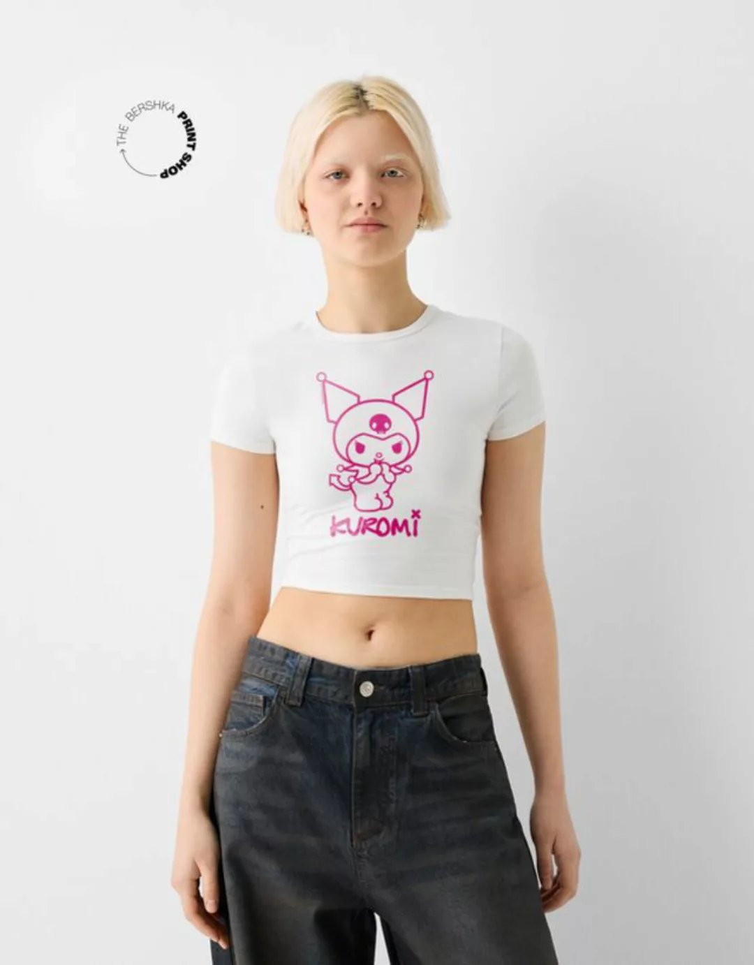 Bershka T-Shirt Kuromi Mit Kurzen Ärmeln Damen Xl Grbrochenes Weiss günstig online kaufen
