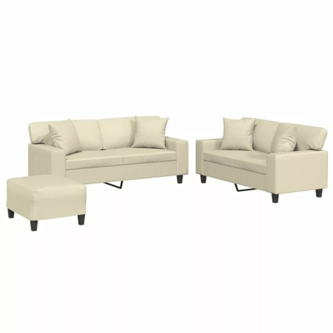 vidaXL Sofa 3-tlg. Sofagarnitur mit Kissen Creme Kunstleder günstig online kaufen