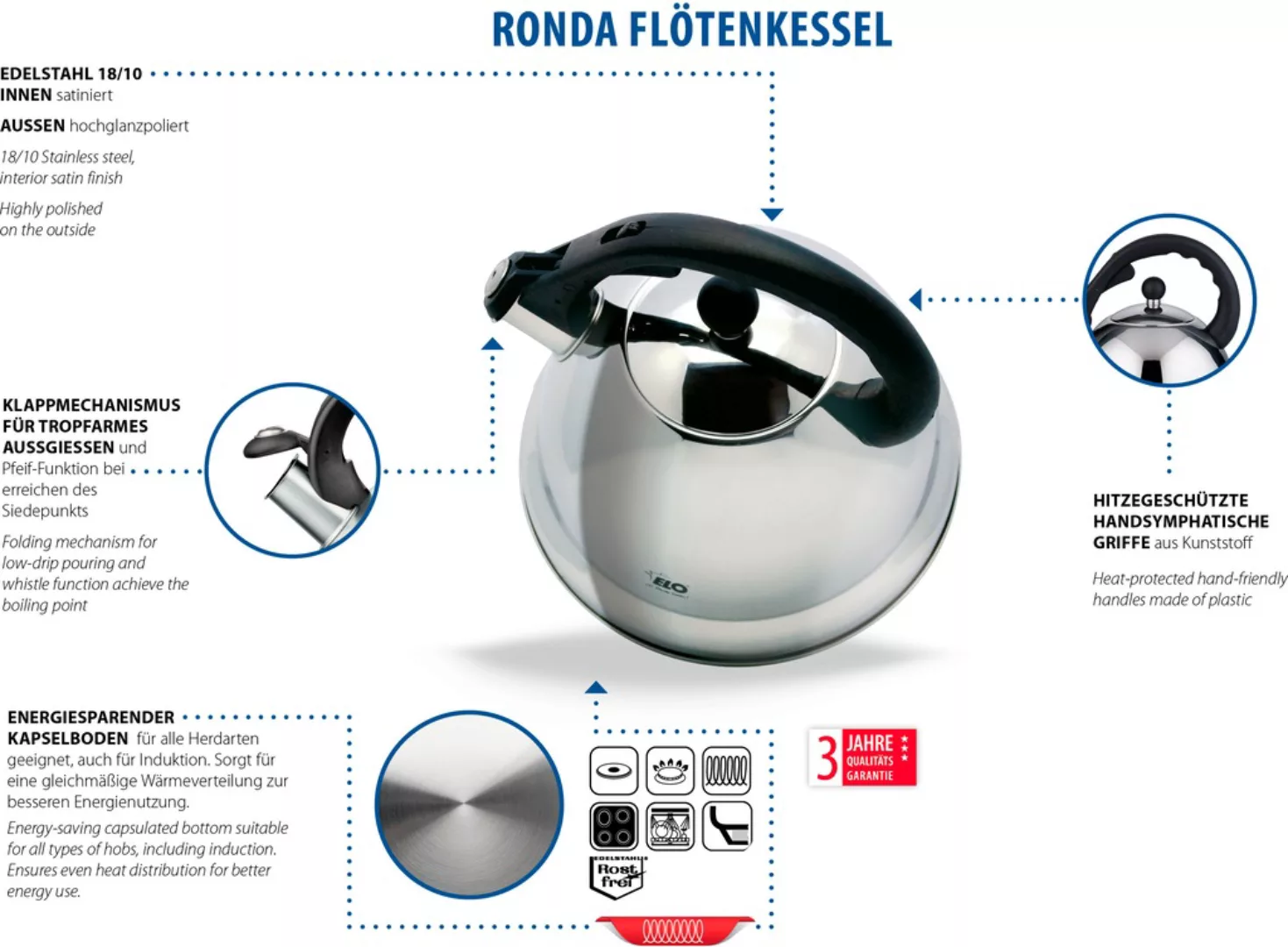 Elo Wasserkessel »Ronda«, Edelstahl 18/8, (1 tlg.), Induktion günstig online kaufen
