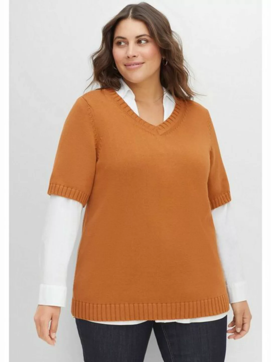 Sheego V-Ausschnitt-Pullover Große Größen aus reiner Baumwolle günstig online kaufen