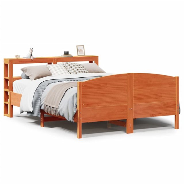 vidaXL Bett, Massivholzbett ohne Matratze Wachsbraun 135x190 cm Kiefernholz günstig online kaufen