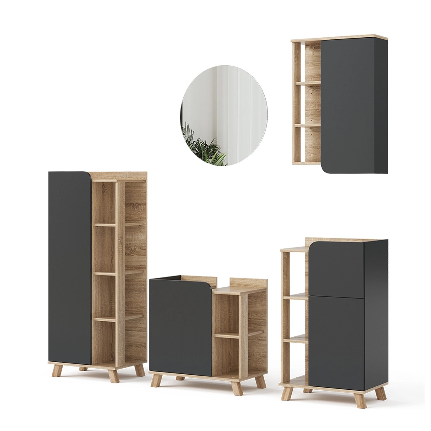 Vicco Badmöbel-Set Karen Sonoma/Anthrazit 5 Teile günstig online kaufen