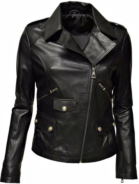 Zimmert Leather Lederjacke Zelda Biker-STil, Cropped, Schwarz, Beige Creme günstig online kaufen