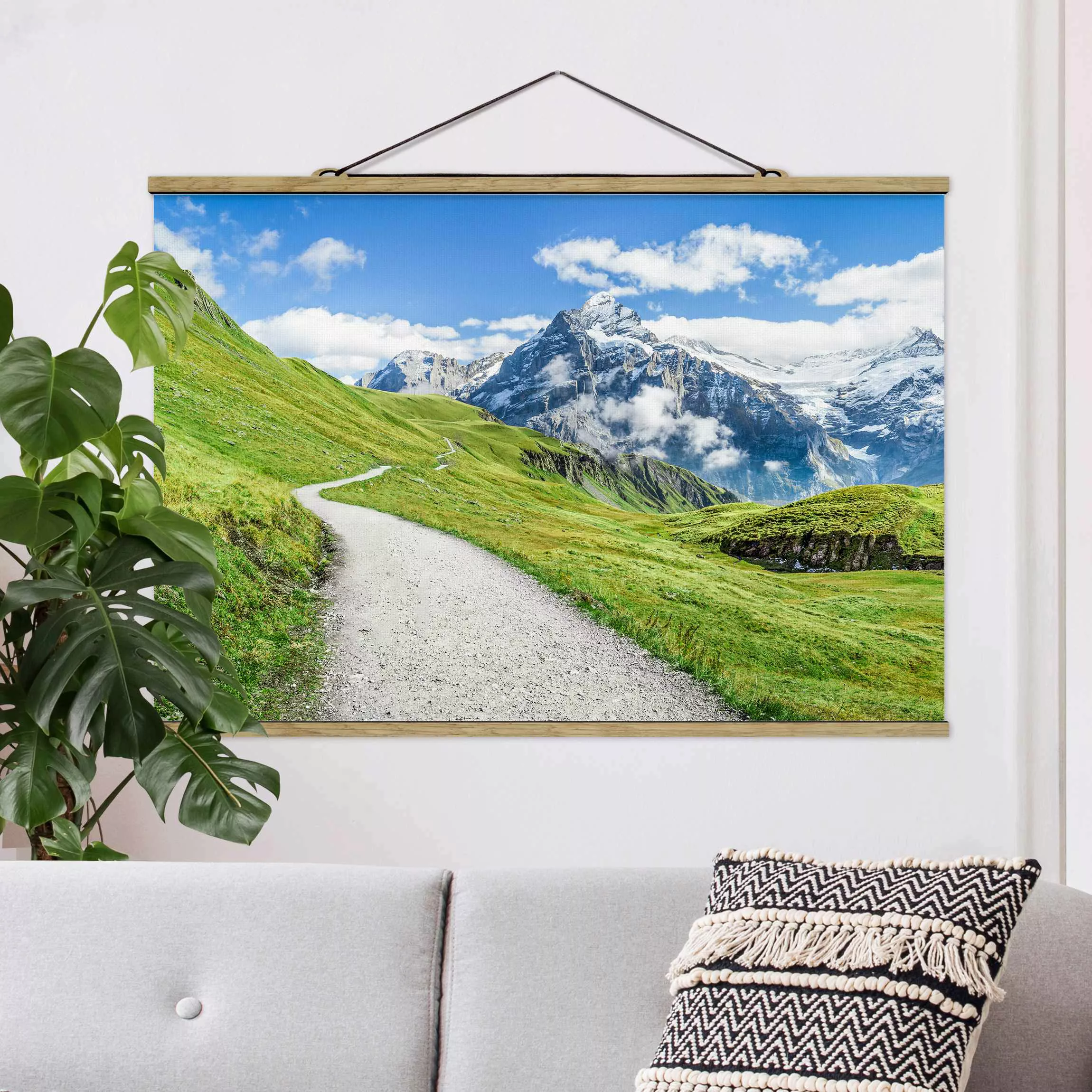 Stoffbild mit Posterleisten Grindelwald Panorama günstig online kaufen