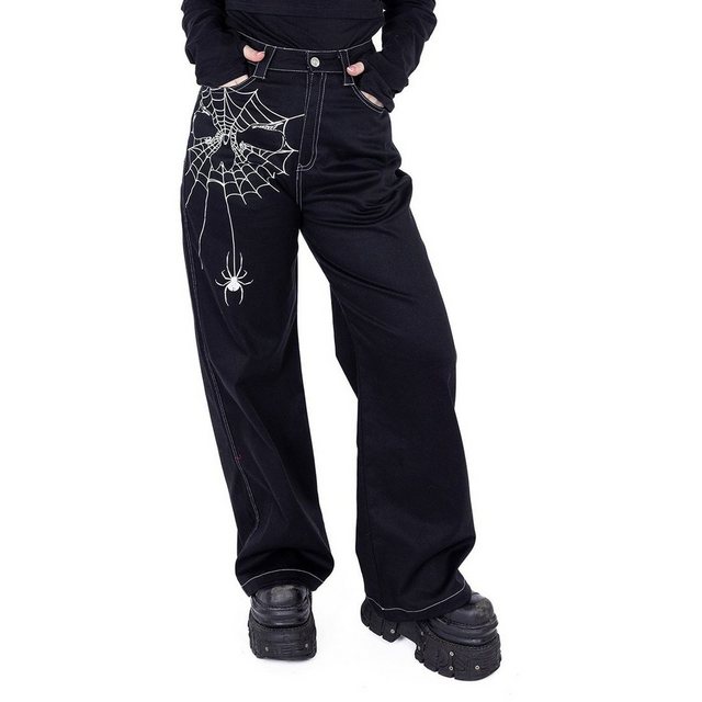 Heartless Stoffhose Widow Maker Gothic Spinnennetz Rave Pants Weites Bein günstig online kaufen