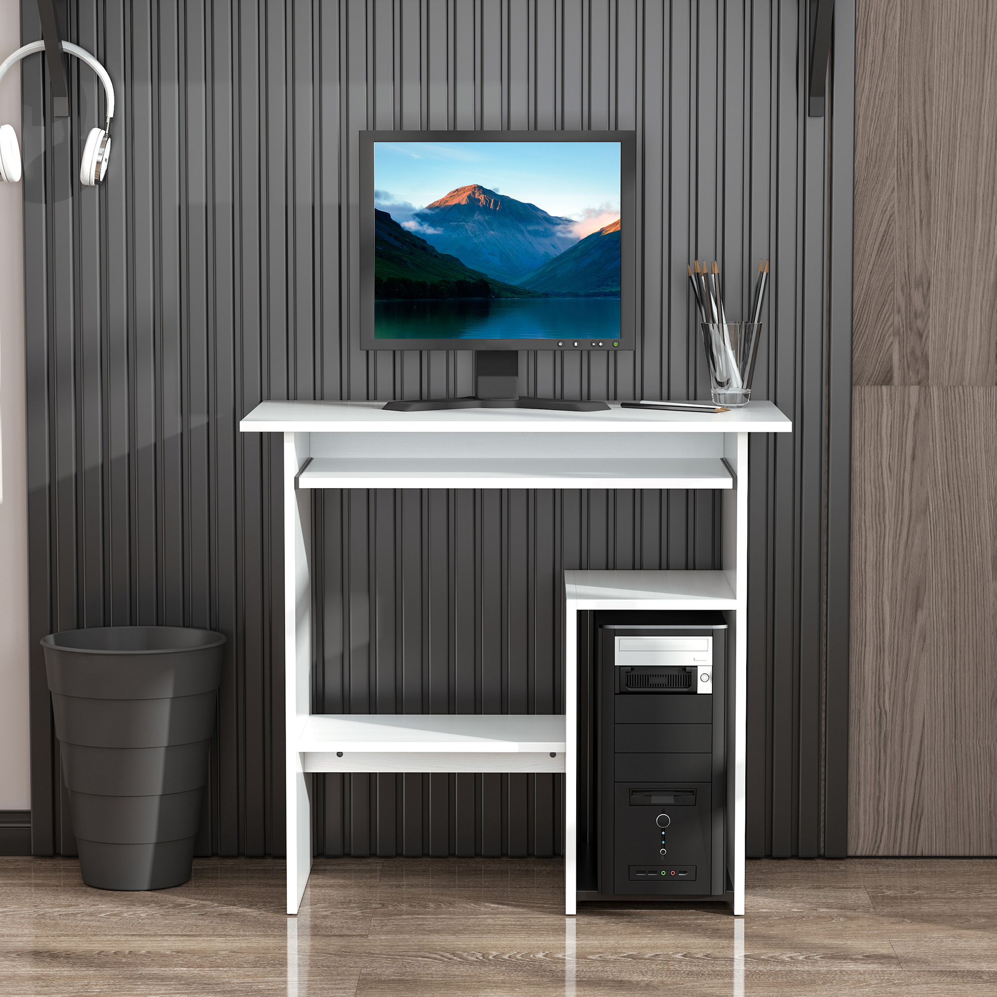HOMCOM Computertisch Schreibtisch Büro Gaming Kinder PC-Tisch Weiß 80x45x75 günstig online kaufen