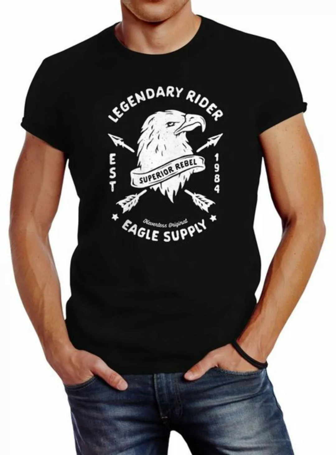 Neverless Print-Shirt Herren T-Shirt Legendary Rider Eagle Supply Aufdruck günstig online kaufen