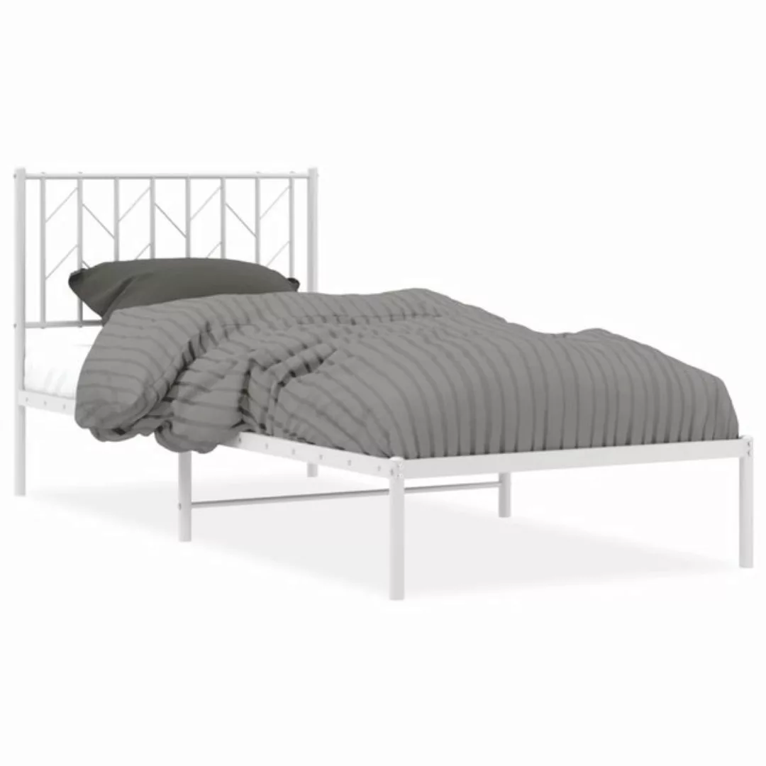 vidaXL Bettgestell, Bettrahmen mit Kopfteil Metall Weiß 90x190 cm günstig online kaufen