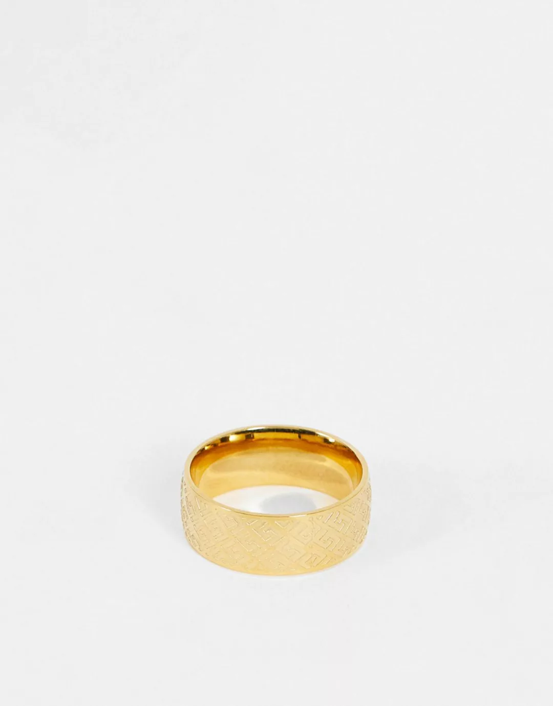 ASOS DESIGN – Ring aus Edelstahl in Gold mit griechischen Wellenmuster-Gold günstig online kaufen