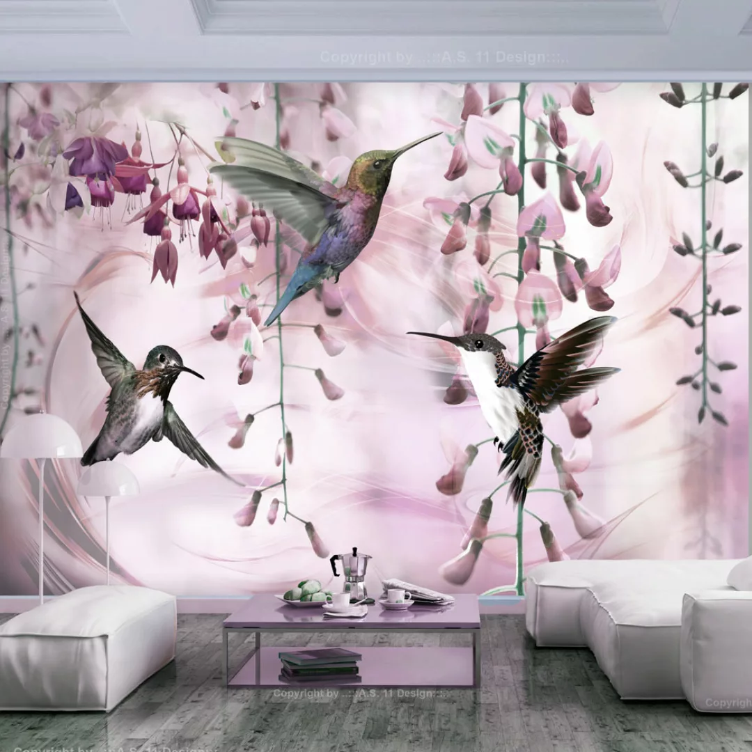 Fototapete - Flying Hummingbirds (Pink) günstig online kaufen