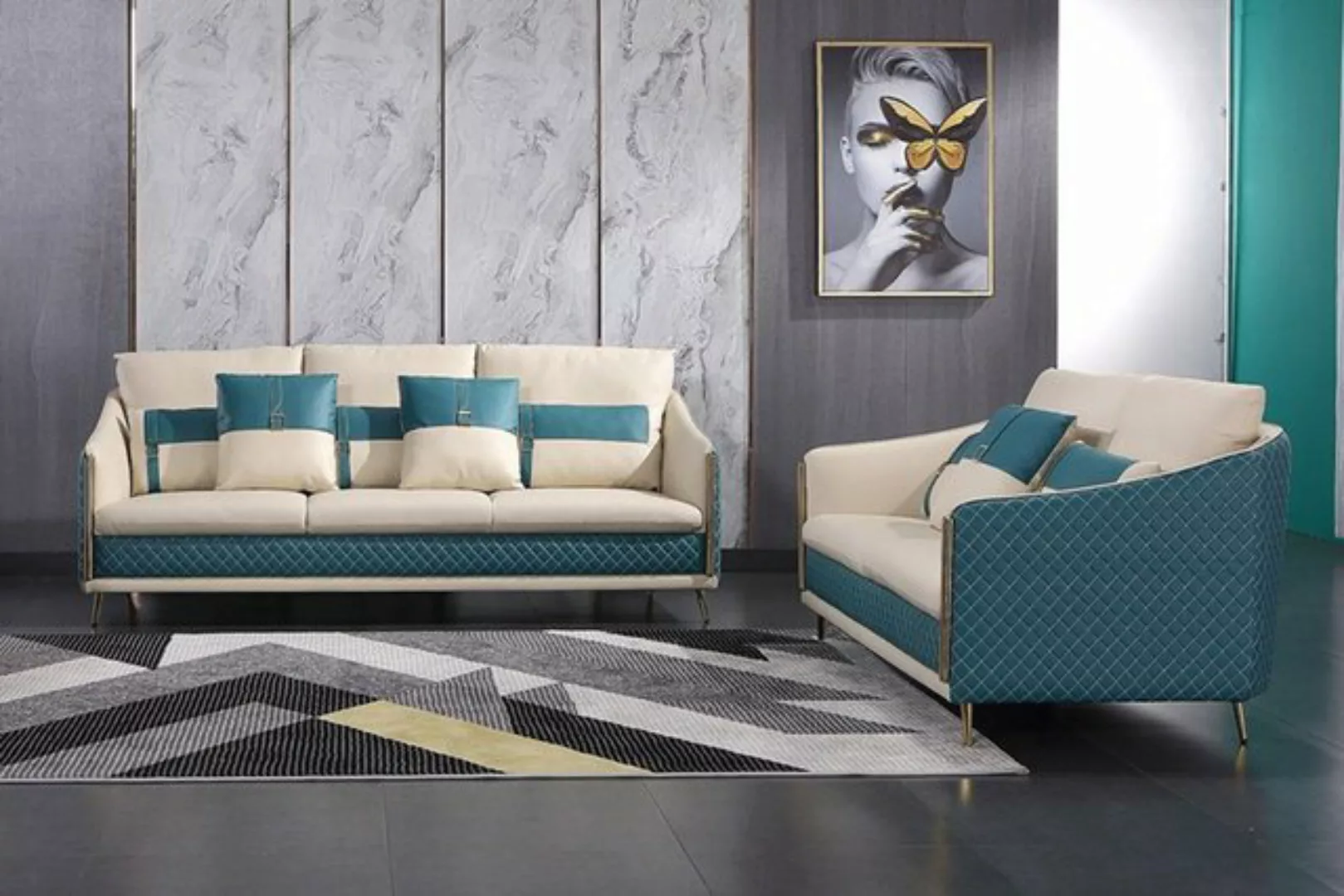 JVmoebel Sofa Moderne Sofagarnitur 3+2 Sitzer Set Design Edelstahlfüße Neu, günstig online kaufen