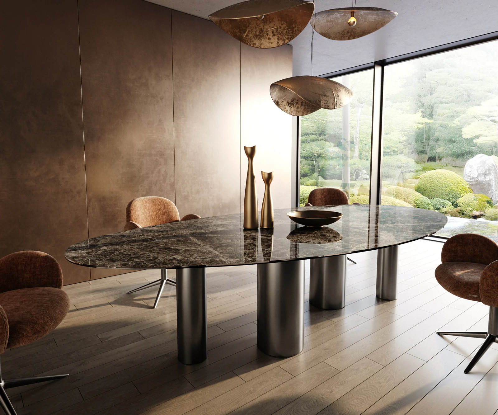 Esstisch Edge Oval 315x150 Keramik Laminam®Emperador Extra Lucidato Dunkelb günstig online kaufen