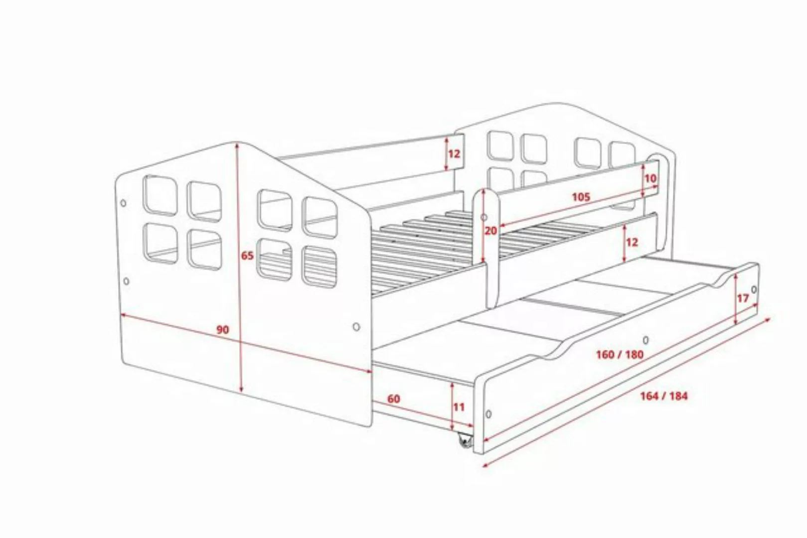 Bjird Kinderbett Kasper 140x80, 160x80, 180x80 (mit Rausfallschutz Schublad günstig online kaufen