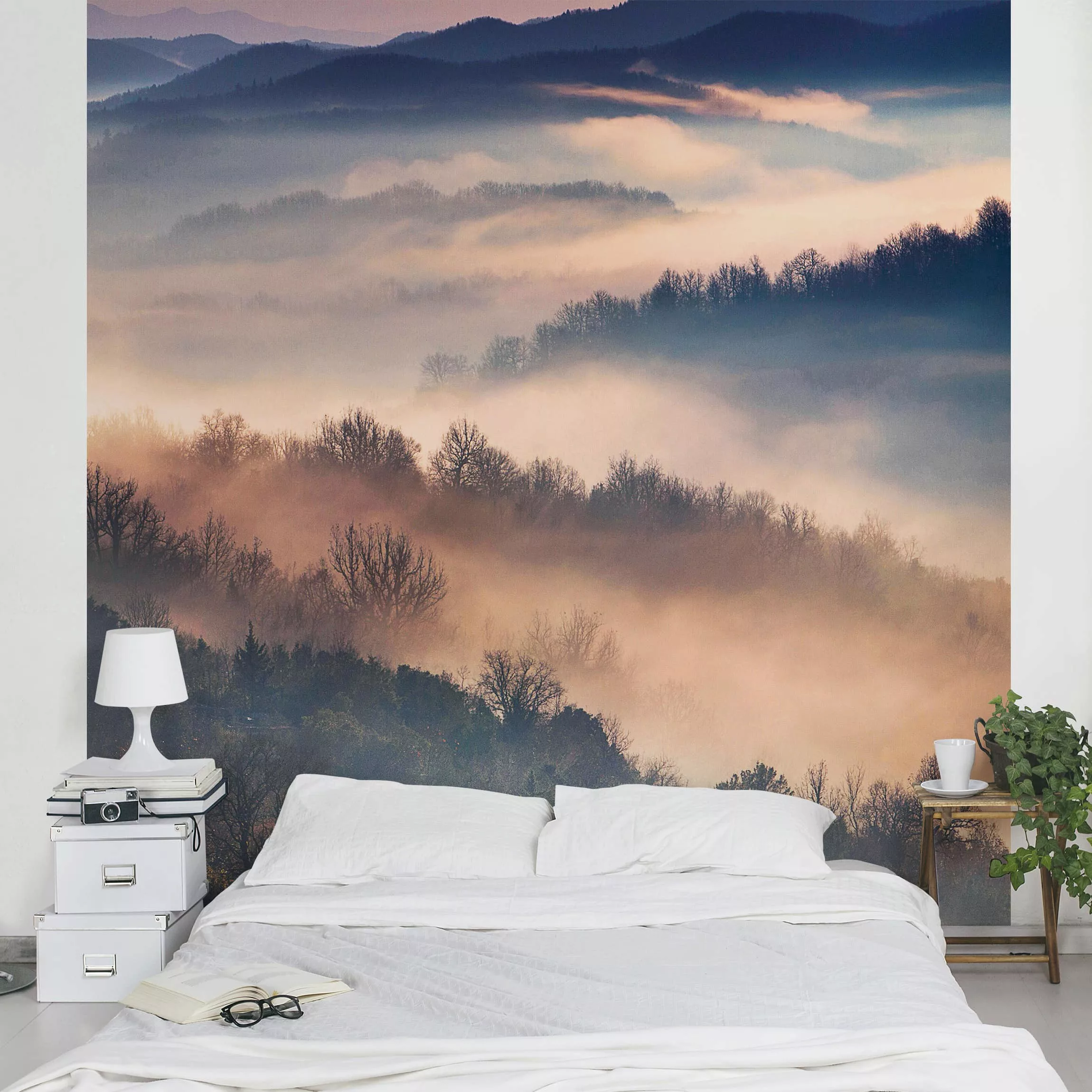 Bilderwelten Vliestapete Nebel bei Sonnenuntergang violett Gr. 192 x 192 günstig online kaufen