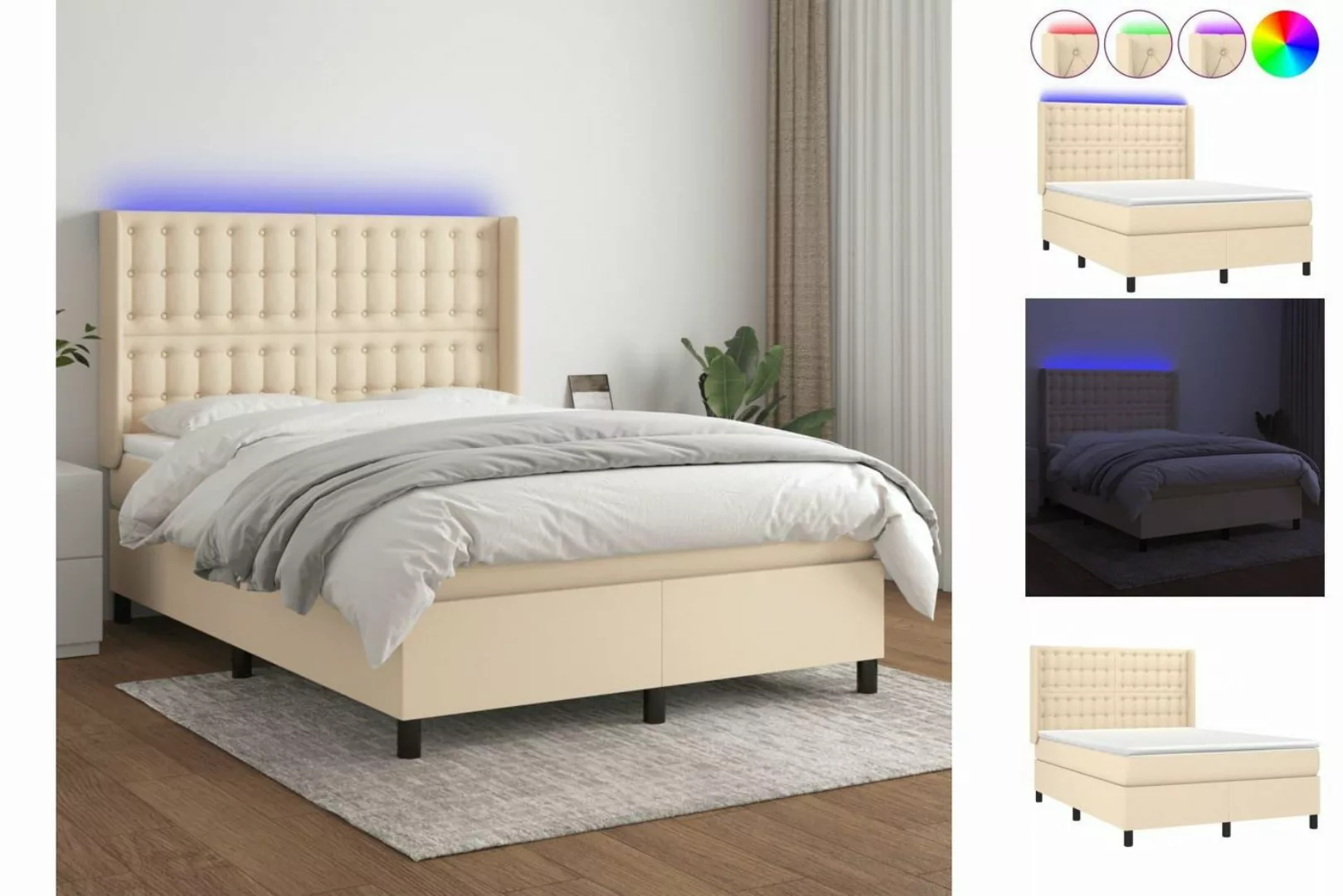 vidaXL Boxspringbett Boxspringbett mit Matratze und LED Stoff (140 x 200 cm günstig online kaufen