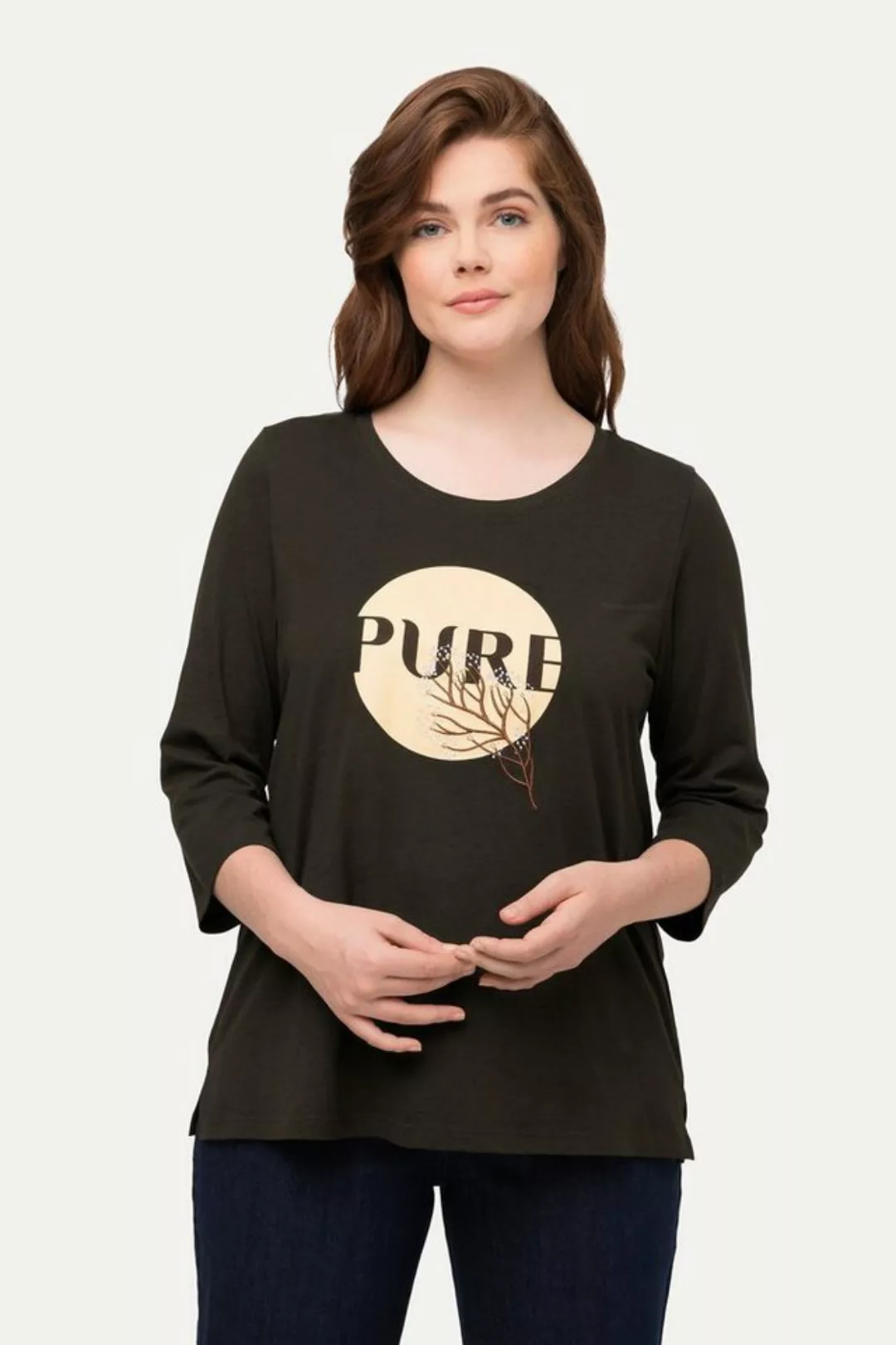 Ulla Popken Rundhalsshirt Shirt PURE Classic Rundhals 3/4-Arm Biobaumwolle günstig online kaufen