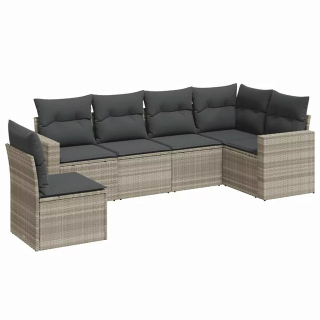 vidaXL Sofaelement 6-tlg. Garten-Sofagarnitur mit Kissen Hellgrau Poly Ratt günstig online kaufen