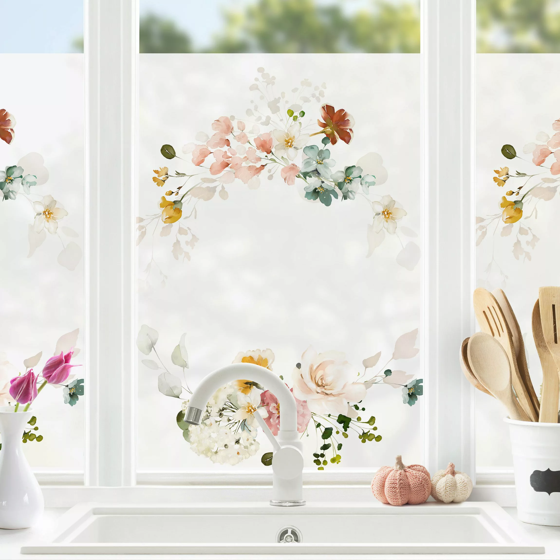 Fensterfolie Zarter Blütenkranz Aquarell günstig online kaufen