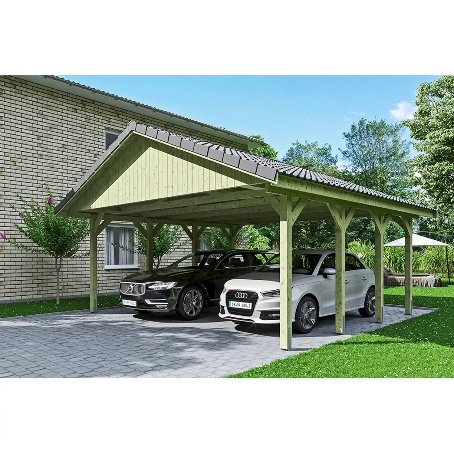 Satteldach-Carport Wallgau 620 x 600 cm Dachlattung günstig online kaufen