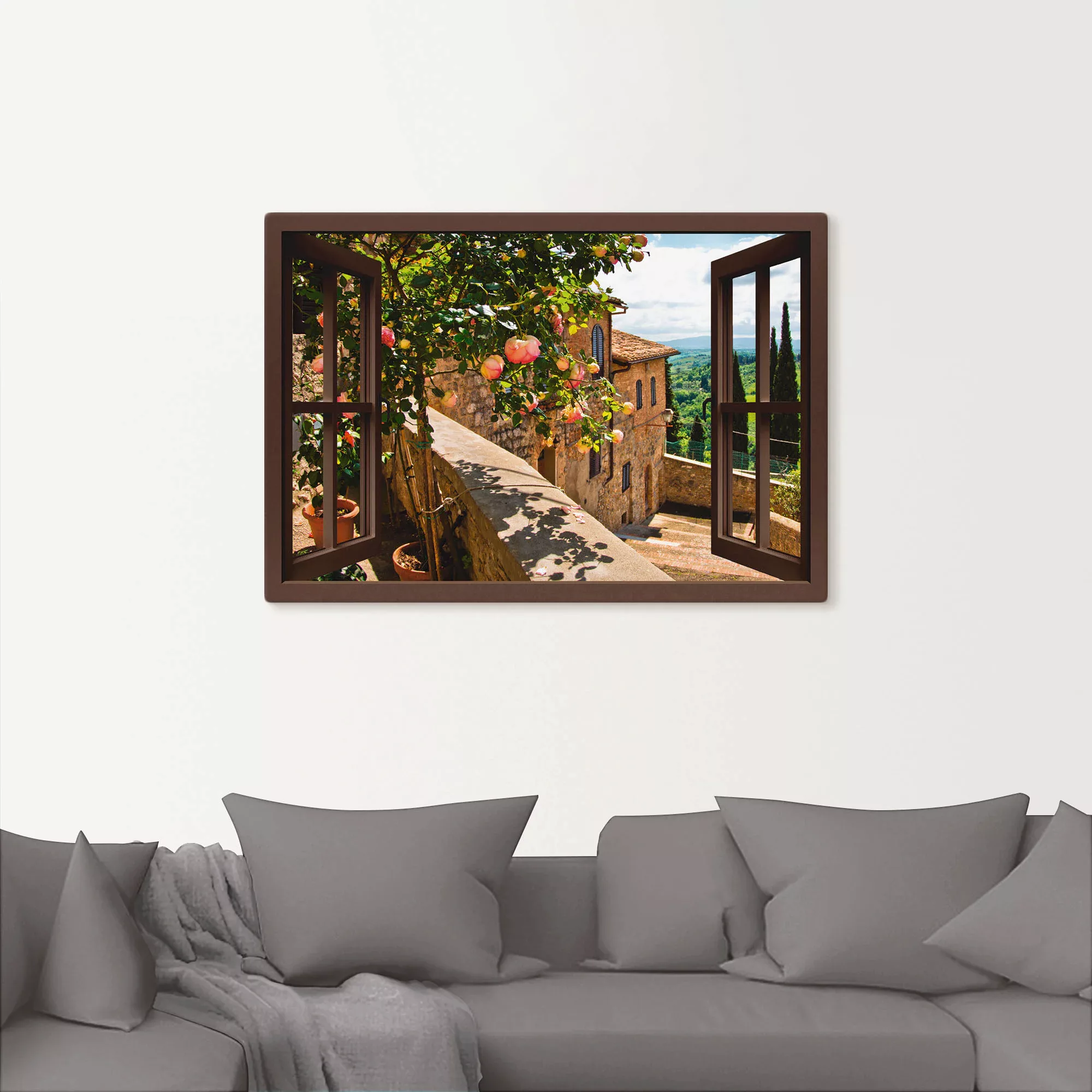 Artland Wandbild »Fensterblick Rosen auf Balkon Toskana«, Garten, (1 St.) günstig online kaufen