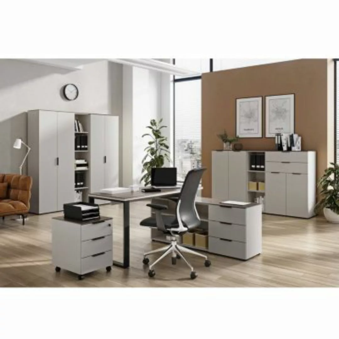 Lomadox Büromöbel Set modern ALVESTA-01 in Kaschmir beige und Nussbaum Nb. günstig online kaufen