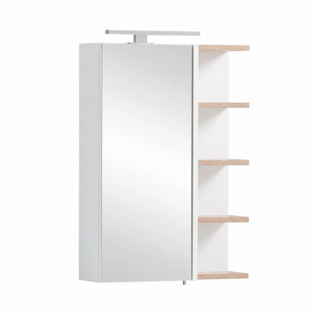 Lomadox Spiegelschrank BARLETTA-80 weiß matt mit Wildeiche Nb., 1 Tür, 4 Fä günstig online kaufen