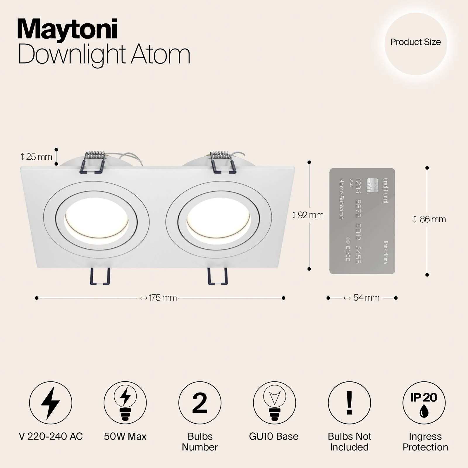 Maytoni Einbauleuchte Atom, 2-flammig, weiß, eckig günstig online kaufen