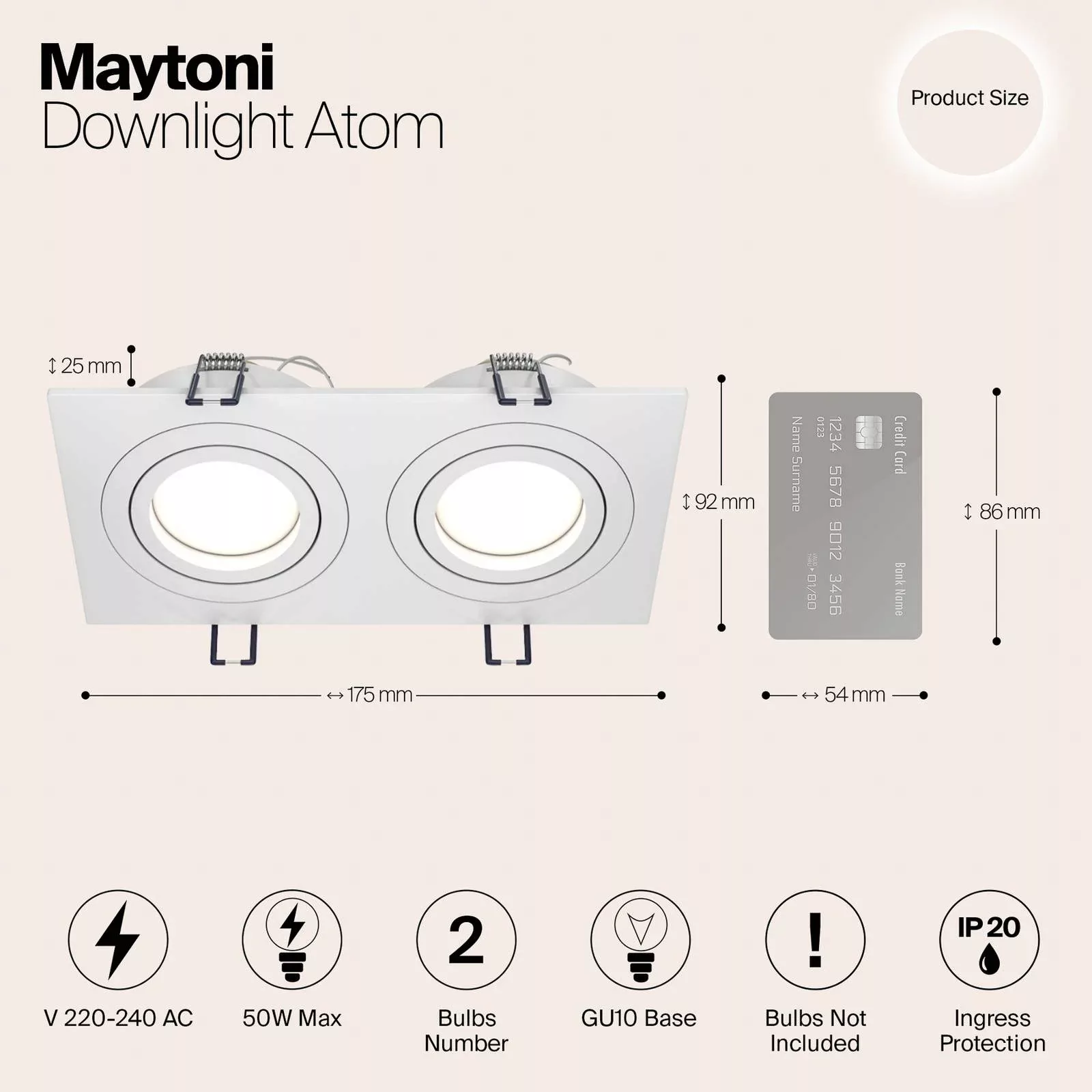 Maytoni Einbauleuchte Atom, weiß, 2-flammig, 17,5 x 9,2 cm günstig online kaufen