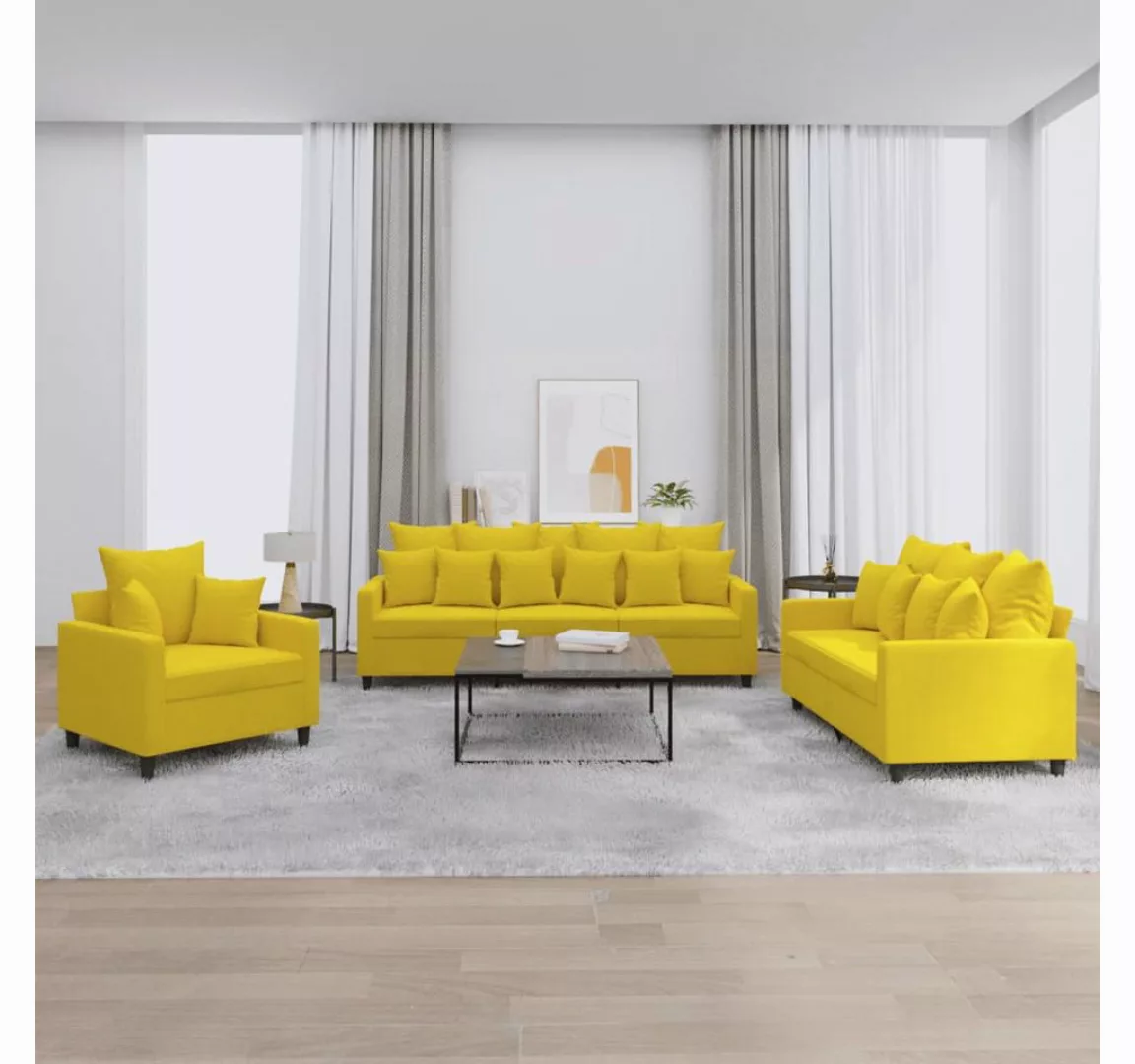 vidaXL Sofa Sofagarnitur Set mit Kissen Stoff, 3-tlg., Gelb günstig online kaufen