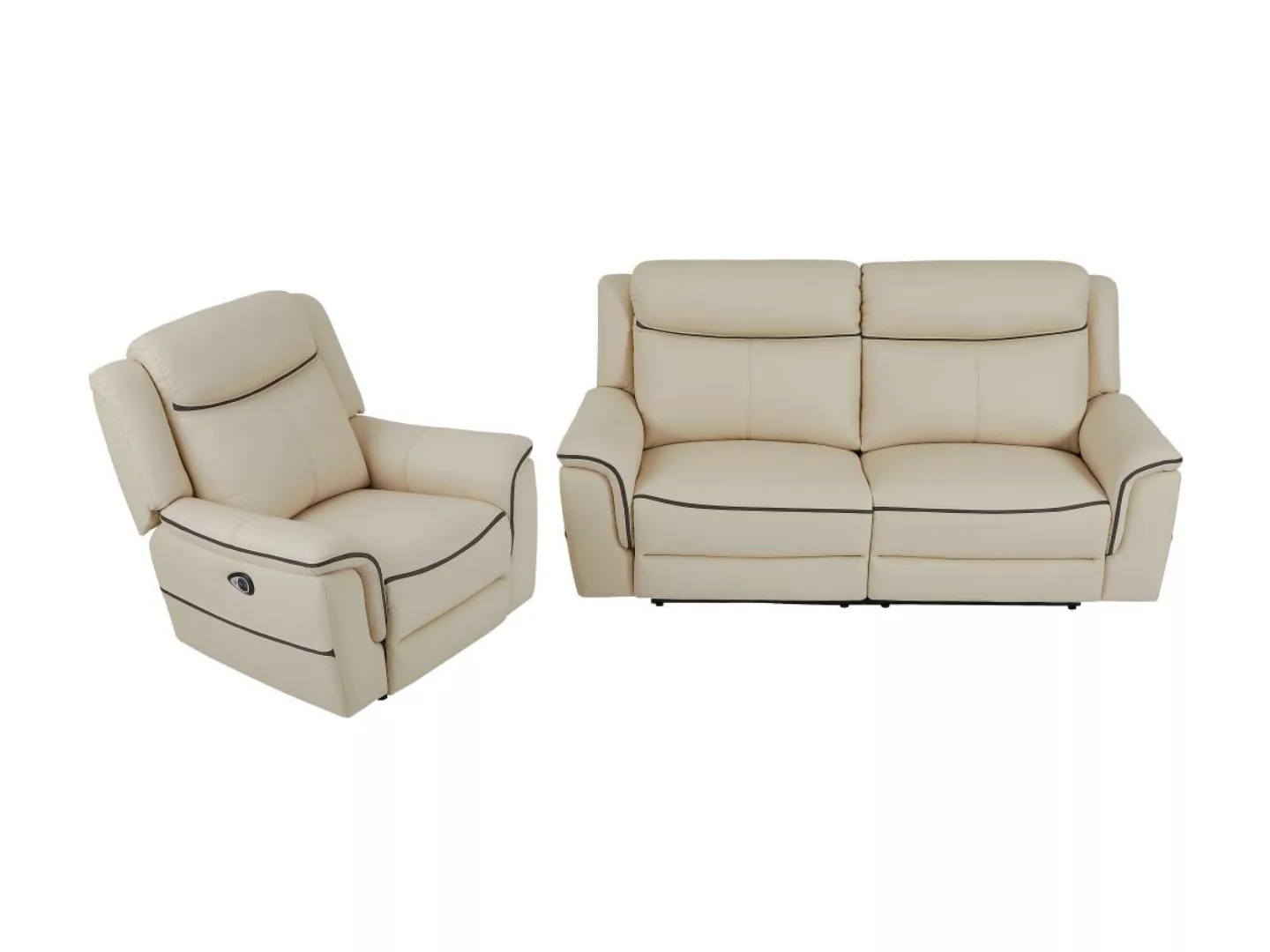 Relaxsofa 3-Sitzer & Relaxsessel elektrisch - Leder - Beige - ADELIO günstig online kaufen