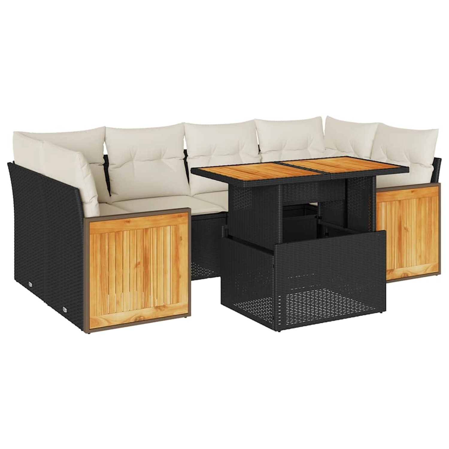 vidaXL 7-Tlg Garten-Sofagarnitur mit Kissen Schwarz Poly Rattan 3327675 günstig online kaufen