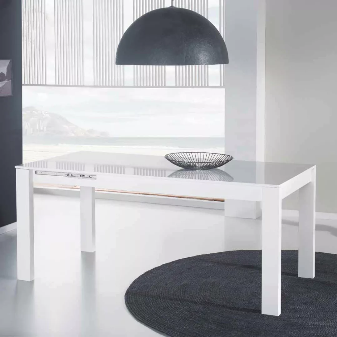 Esszimmertisch mit ausziehbarer Tischplatte Weiß Hochglanz günstig online kaufen