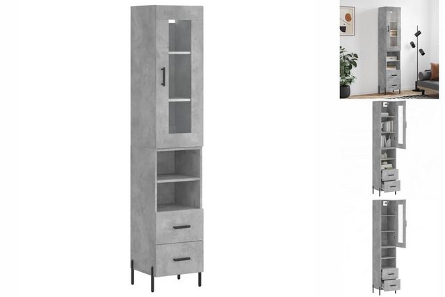 vidaXL Vitrine Highboard Betongrau 34,5x34x180 cm Spanplatte Glas Vitrine günstig online kaufen