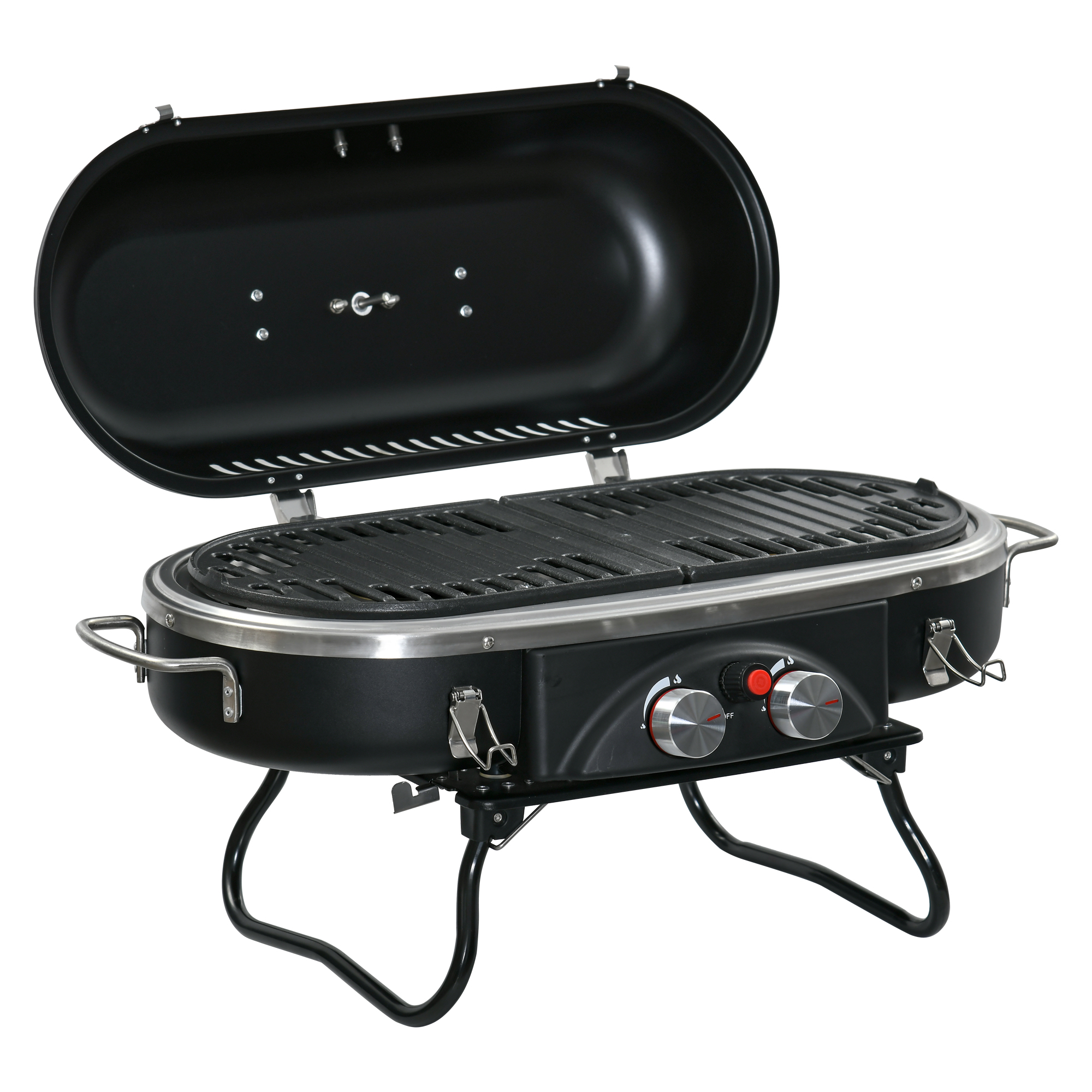 Outsunny Gasgrill 2,34 KW Klappbar BBQ Gartengrill inkl 2 Edelstahl-Brenner günstig online kaufen