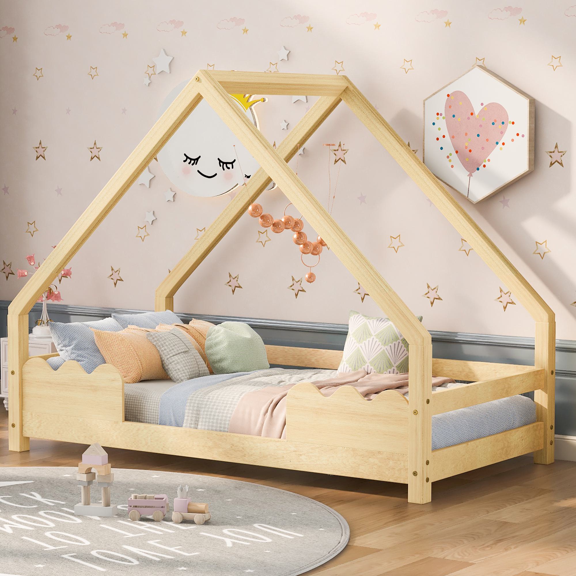 Hausbett Kinderbett 80×160 cm mit Rausfallschutz, Spielbett Jugendbett aus günstig online kaufen