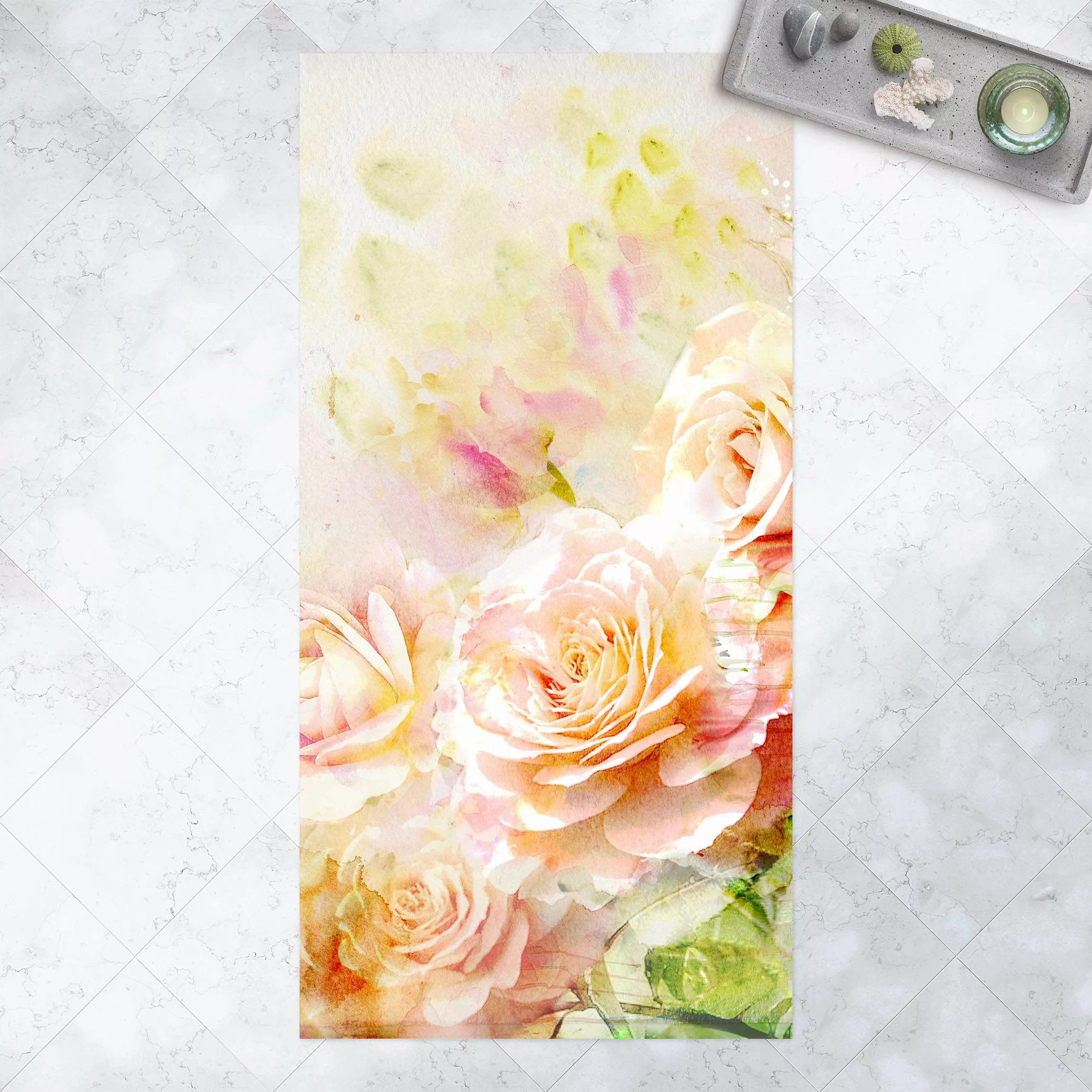 Vinyl-Teppich Aquarell Rosen Komposition günstig online kaufen