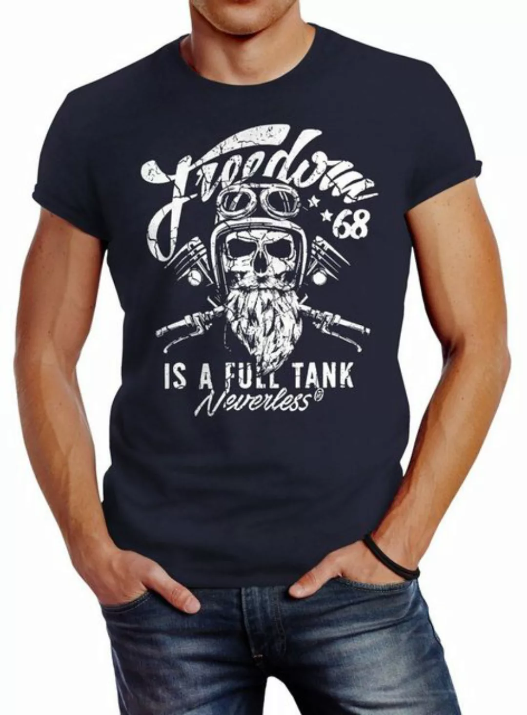 Neverless Print-Shirt Herren T-Shirt Biker Motorrad Motiv Freedom is a full günstig online kaufen