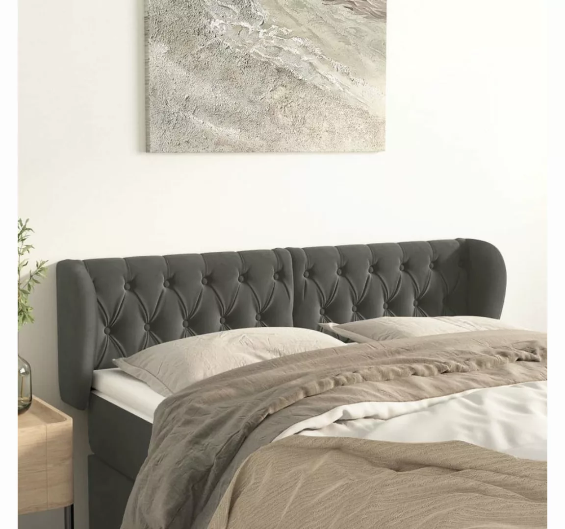 vidaXL Bett, Kopfteil mit Ohren Dunkelgrau 147x23x78/88 cm Samt günstig online kaufen