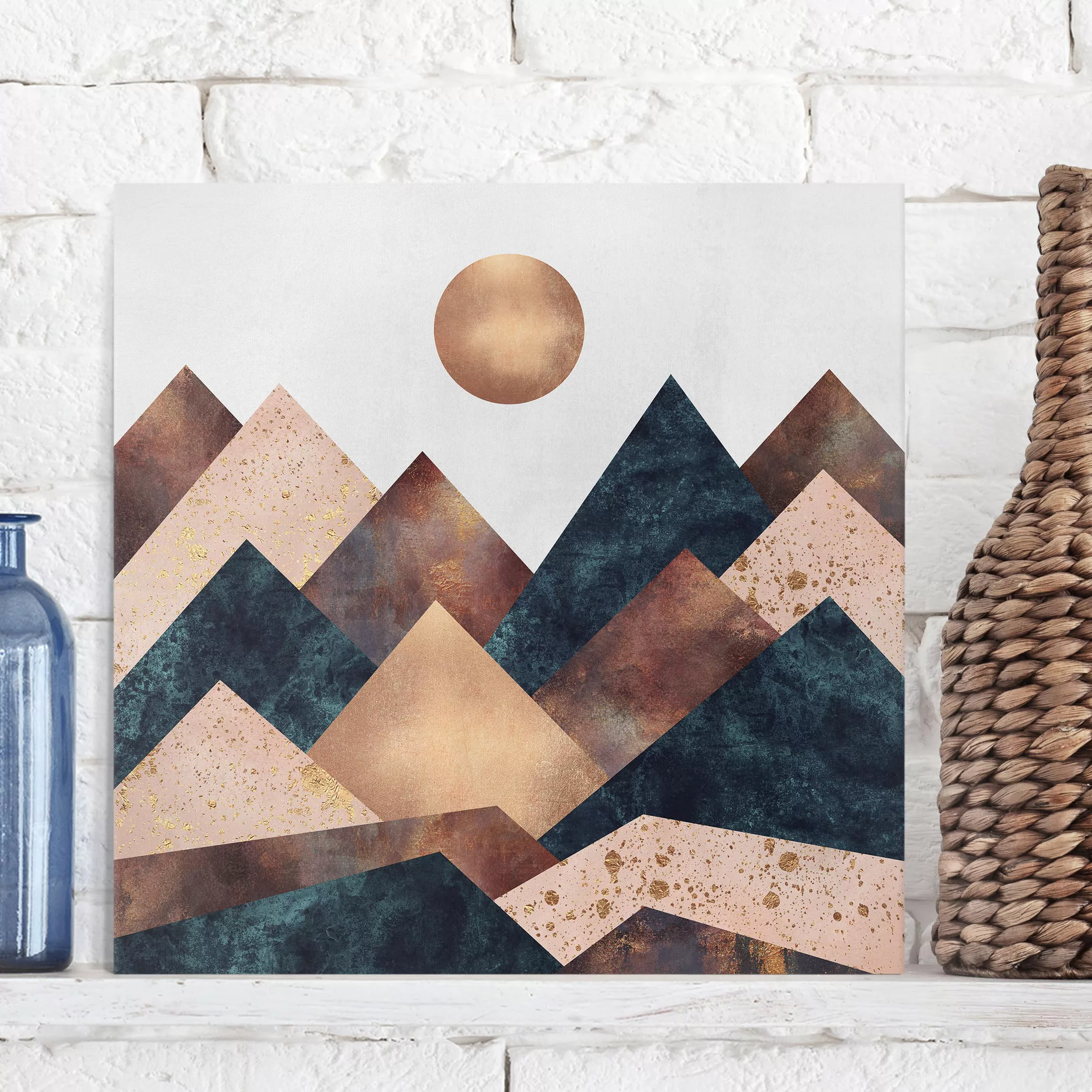 Leinwandbild Abstrakt - Quadrat Geometrische Berge Bronze günstig online kaufen