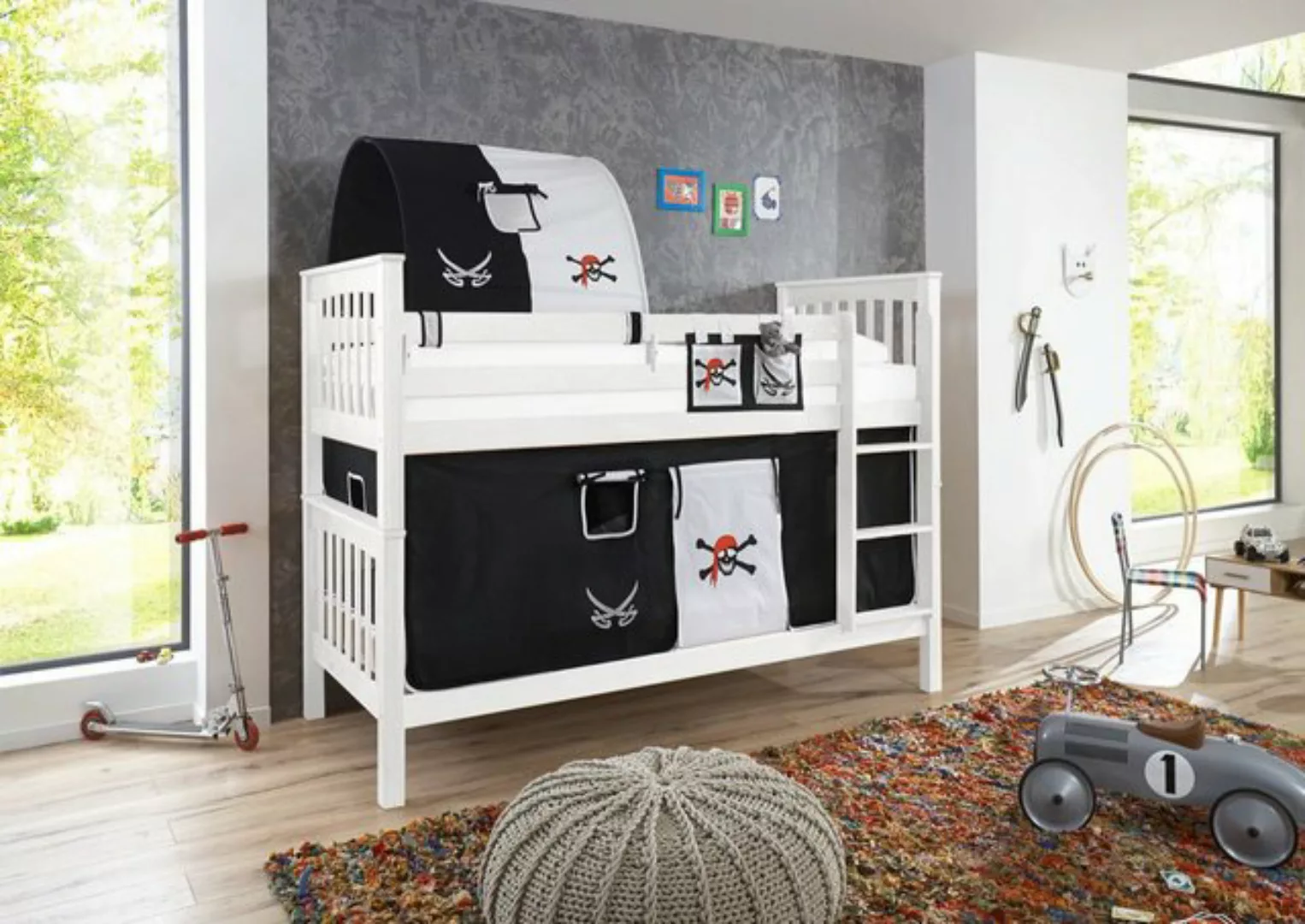 Natur24 Einzelbett Etagenbett Kick Buche Weiß lackiert 90x200 cm günstig online kaufen