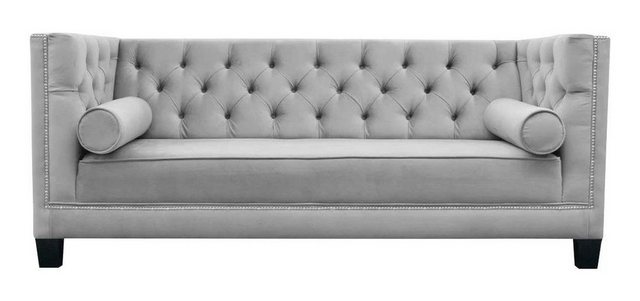 Xlmoebel Chesterfield-Sofa Luxus Chesterfield Dreisitzer Grau Samt Polster günstig online kaufen