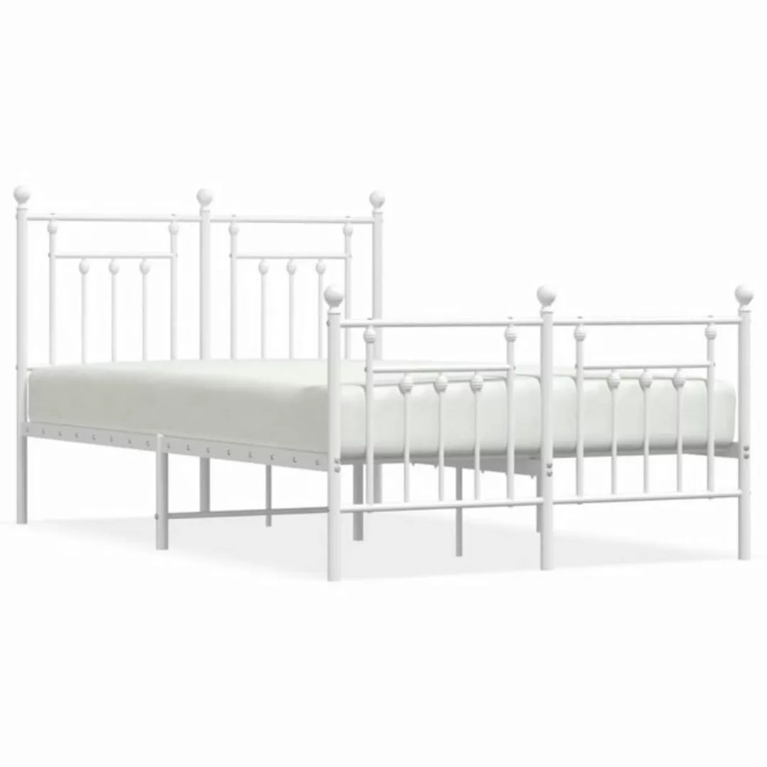 furnicato Bett Bettgestell mit Kopf- und Fußteil Metall Weiß 135x190 cm günstig online kaufen