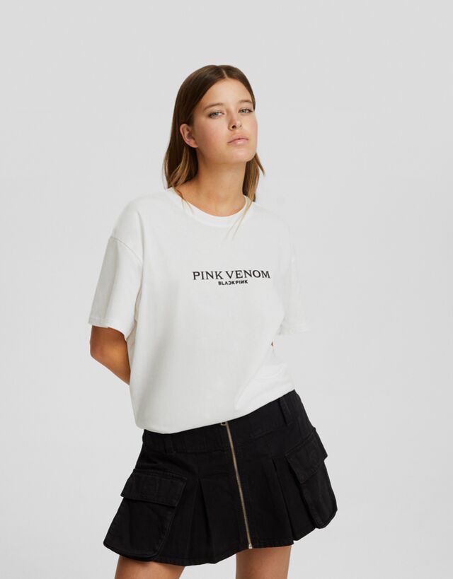 Bershka Blackpink-T-Shirt Mit Print Damen L Grbrochenes Weiss günstig online kaufen