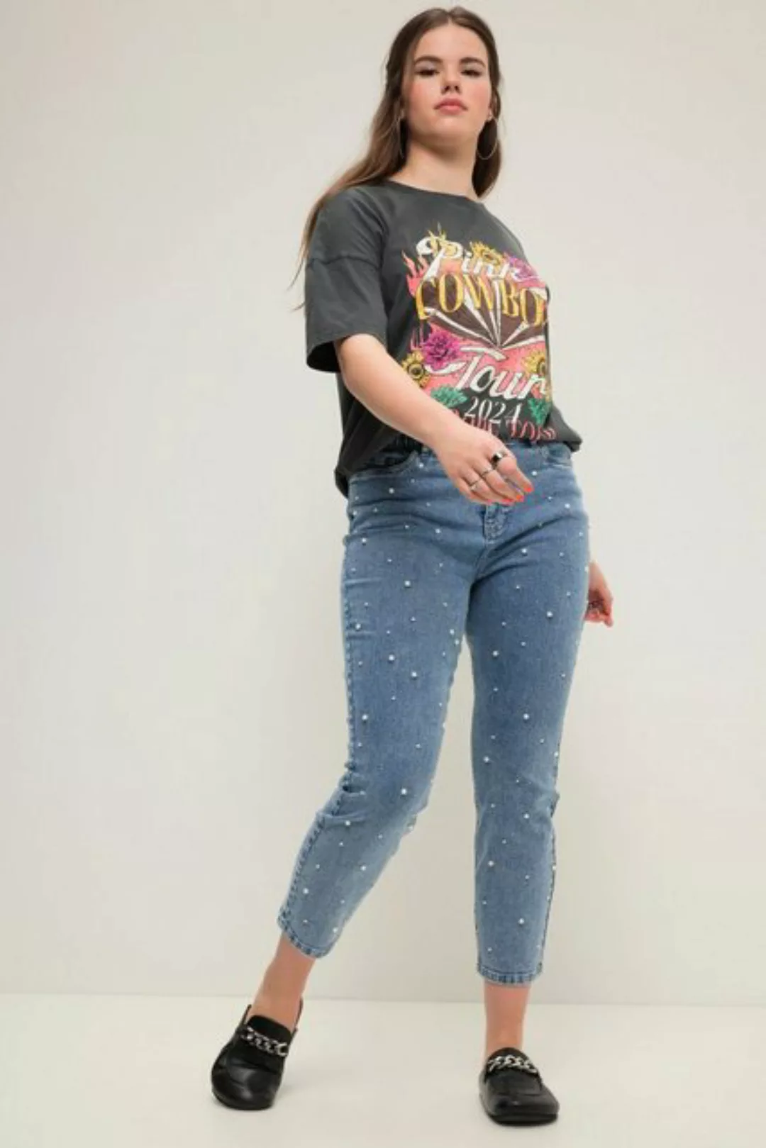 Studio Untold Regular-fit-Jeans Mom-Jeans Zierperlen 5-Pocket günstig online kaufen