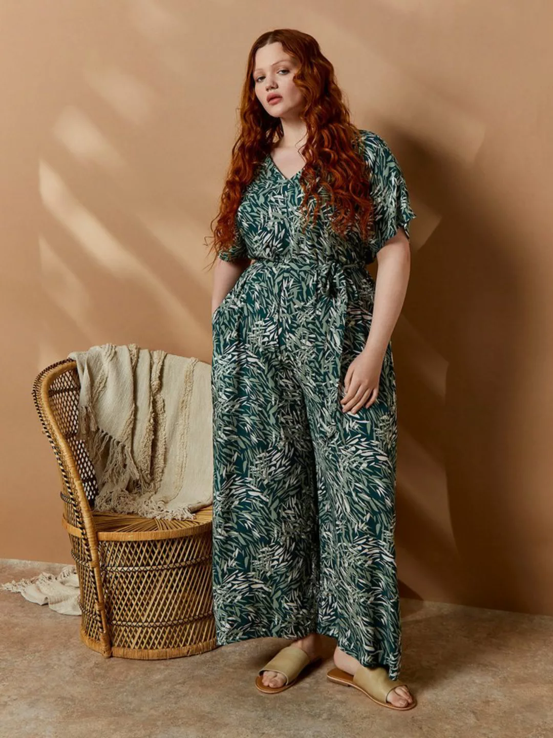 Apricot Jumpsuit gemustert, mit Bindegürtel günstig online kaufen