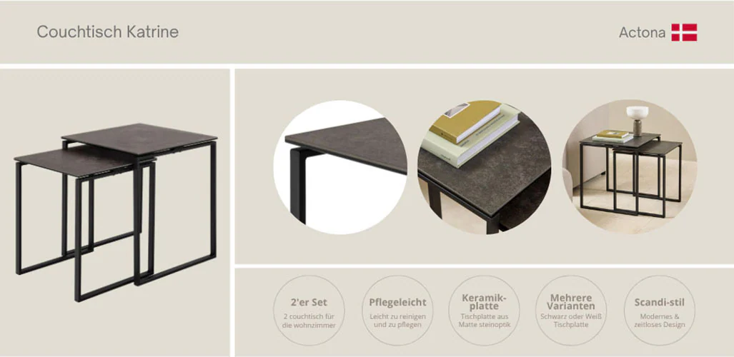 ACTONA GROUP Couchtisch "Katrine, 2er-Set, Kaffetisch, Keramik-Tischplatte, günstig online kaufen
